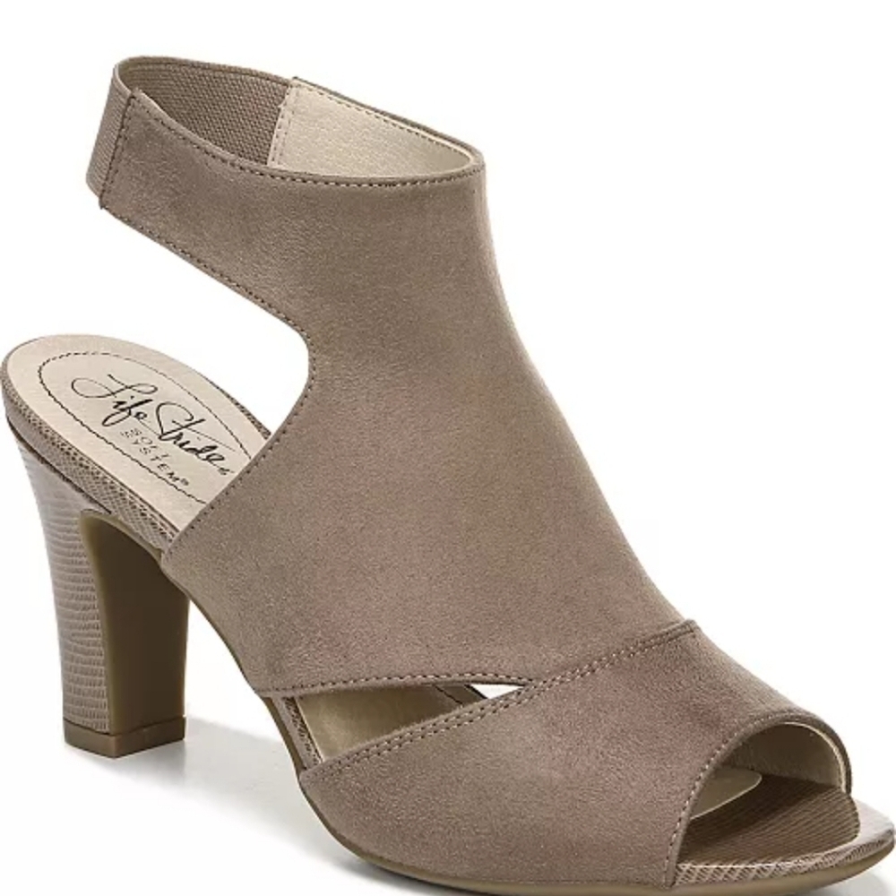 Life Stride Women's Gray Peep-Toe Heels. Size 9.5